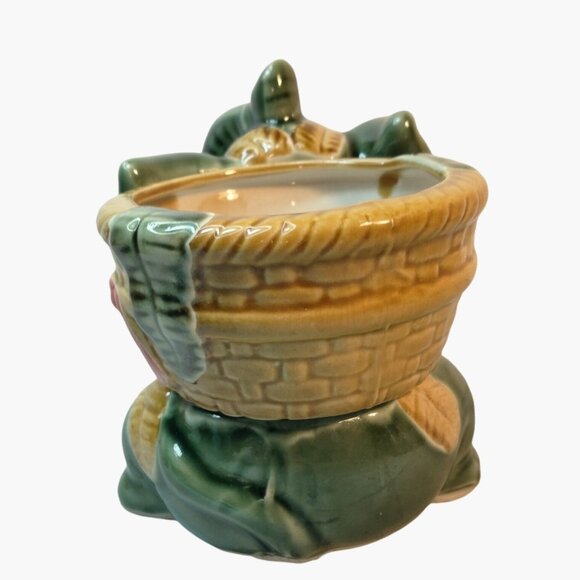 Vintage Green Elephant Ceramic Planter Pot Pot Basket - Picture 4 of 7